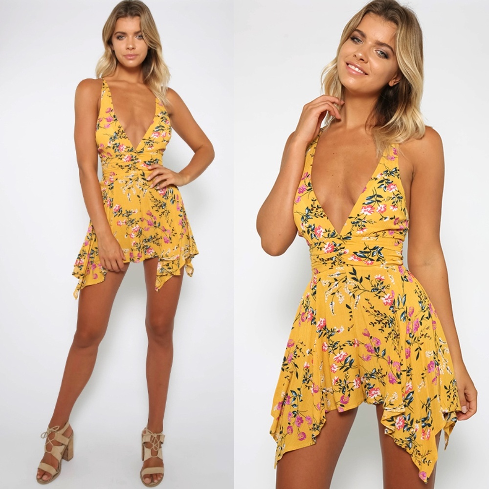 Mustard Yellow Floral Print Romper Playsuit! - Picture 3 of 3